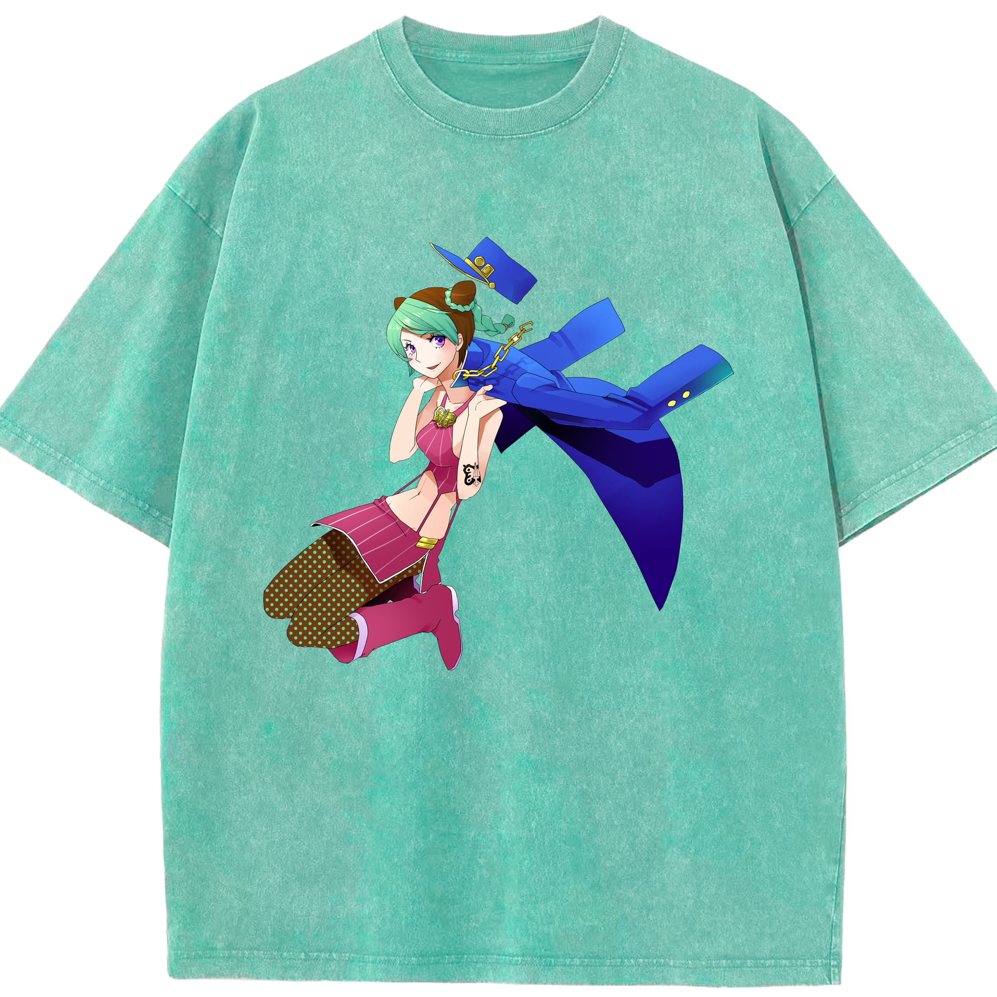 （画像用） "ジョジョの奇妙な冒険 くうじょう ジョリーン JoJo's Bizarre Adventure Jolyne Cujoh " 綿100% ヴィンテージ風 半袖Tシャツ（フロントプリント）